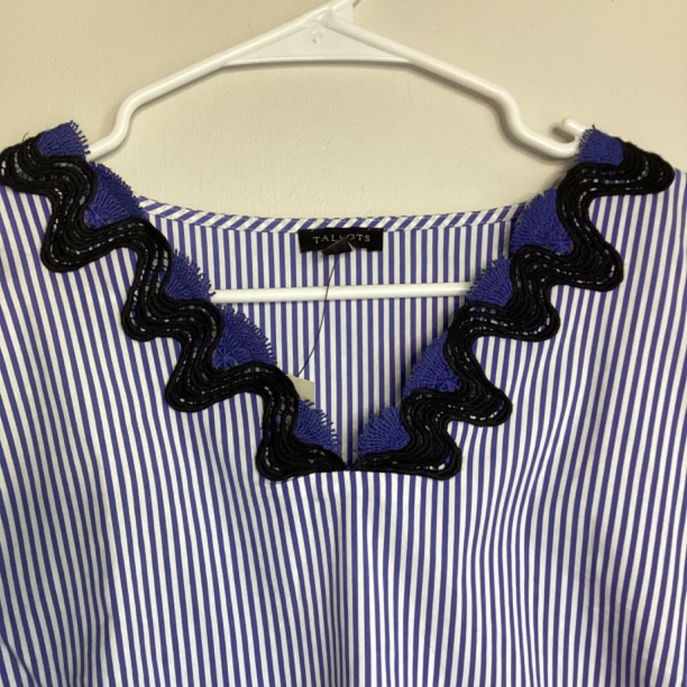 NWT Talbots Embroidered Rick Rack Trim Top Blouse Bell Sleeves XL Striped Brand - Picture 4 of 16